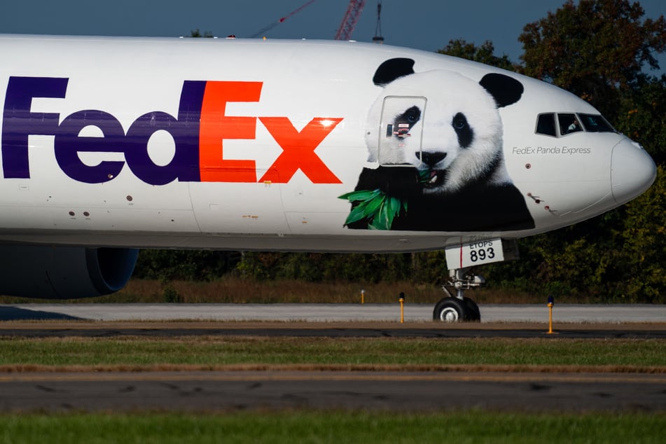 A pair of 3-year-old Giant Pandas, Bao Li and Qing Bao, arrive on a FedEx Boeing 777 plane from China at Dulles International Airport on Tuesday in Dulles, VA.