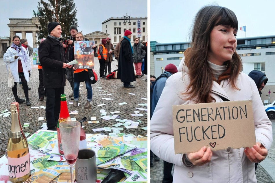 Auch vor dem Brandenburger Tor protestierten Menschen gegen Flüssiggas, so auch Aktivistin Carla Hinrichs (27, r.).