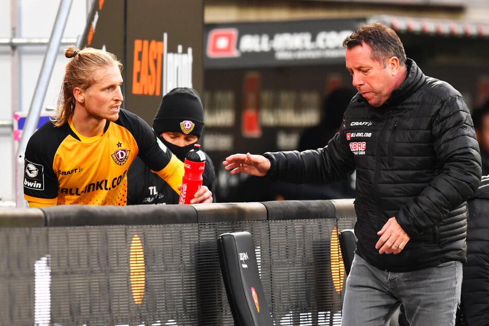 Dynamo-Trainer Markus Kauczinski (51, r.) hat sich in dieser Woche mit Marvin Stefaniak (26) ausgesprochen.