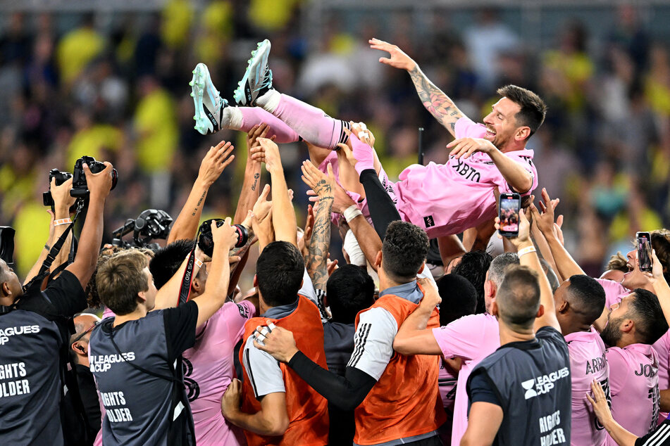 Leo Messi celebrated with his teammates as Inter Miami won the Leagues Cup after a dramatic penalty shootout with Nashville SC.