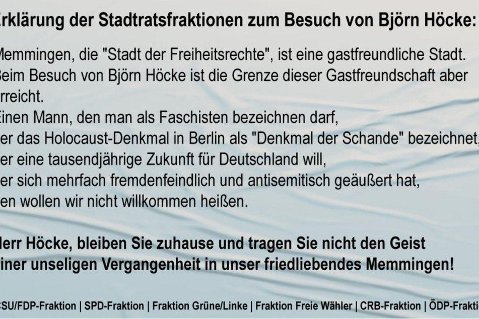 Die Botschaft der Erklärung ist eindeutig: Die anderen Parteien wollen Björn Höcke nicht in ihrer Stadt haben.