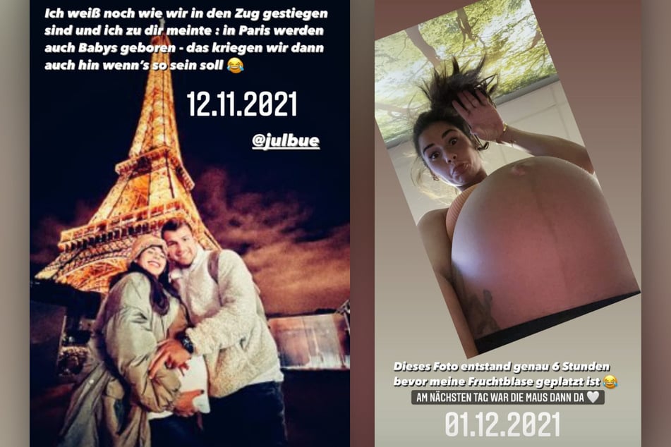 Noch rund vier Wochen vor der Geburt haben Sarah und ihr Julian (28) eine Paris-Reise unternommen. (Fotomontage)