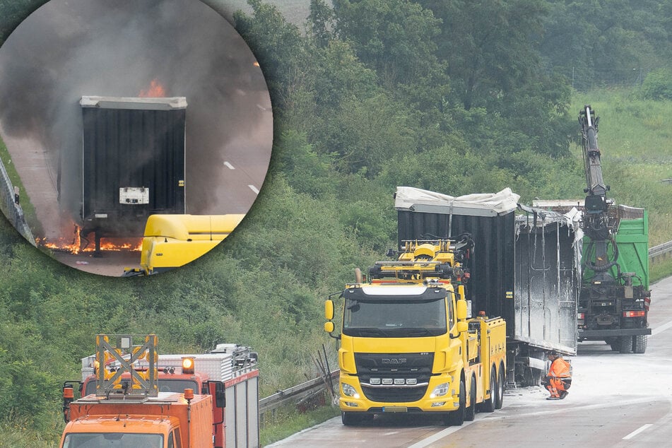 Lkw-Anhänger auf A9 ausgebrannt: Bergungsarbeiten dauern an