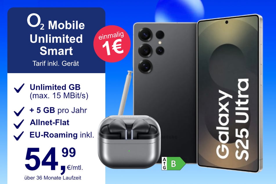 Das Samsung Galaxy S25 Ultra + Buds 3 Pro im o2 Mobile Unlimited Smart für einmalig 1 Euro.