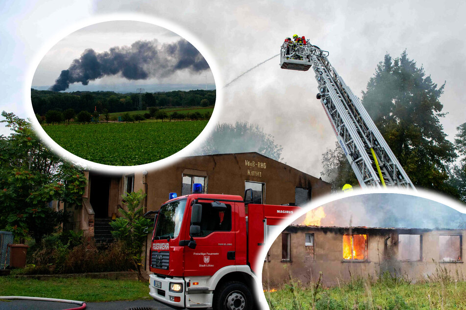 Rauchschwaden über Löbau: Lagerhalle in Flammen!