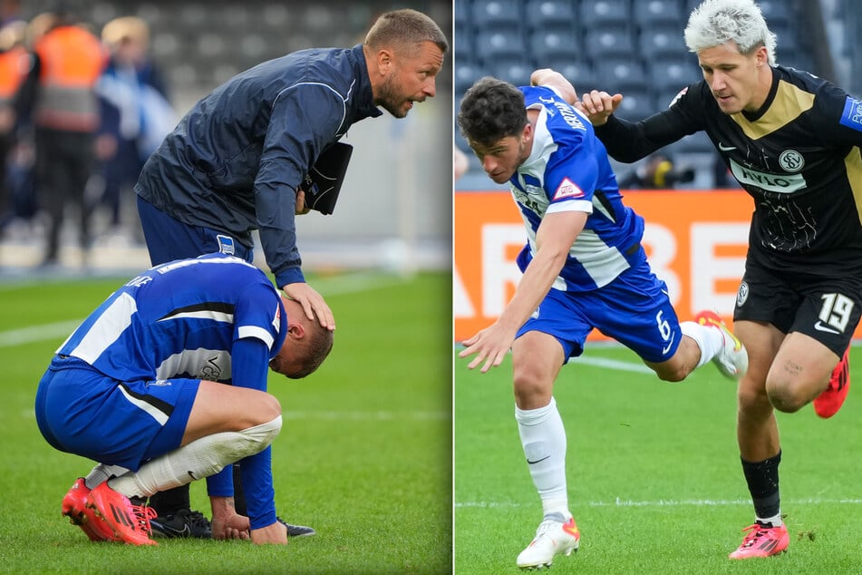 Sinnbildlich für die letzten Heimauftritte: Hertha-Neuzugang Diego Demme (32, 2.v.r.) kommt ins Straucheln.