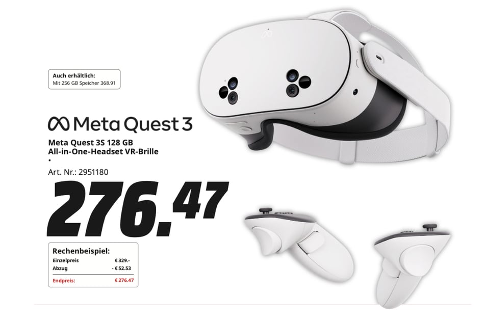 Meta Quest 3S 128 GB für 276,47 Euro.