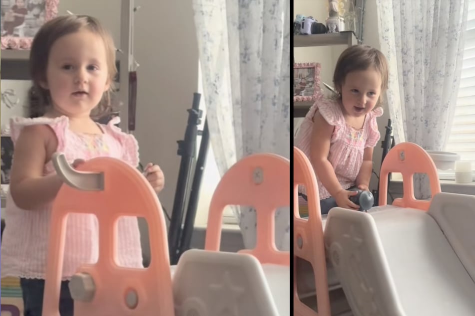 Die kleine Harlee (2) spielt ganz selbstverständlich mit ihrem verstorbenen Haustier - oder besser gesagt mit der Urne.