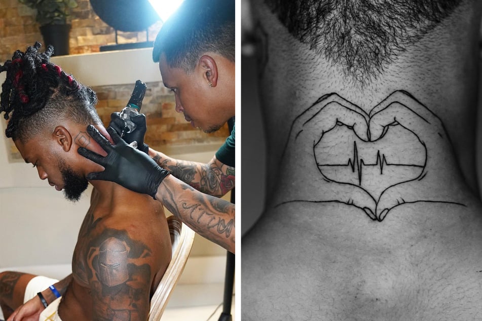 Miami-based tattooist Alexander Brenes shared his tattoo session with amar Hamlin (r.), and his new heart-shaped ink.