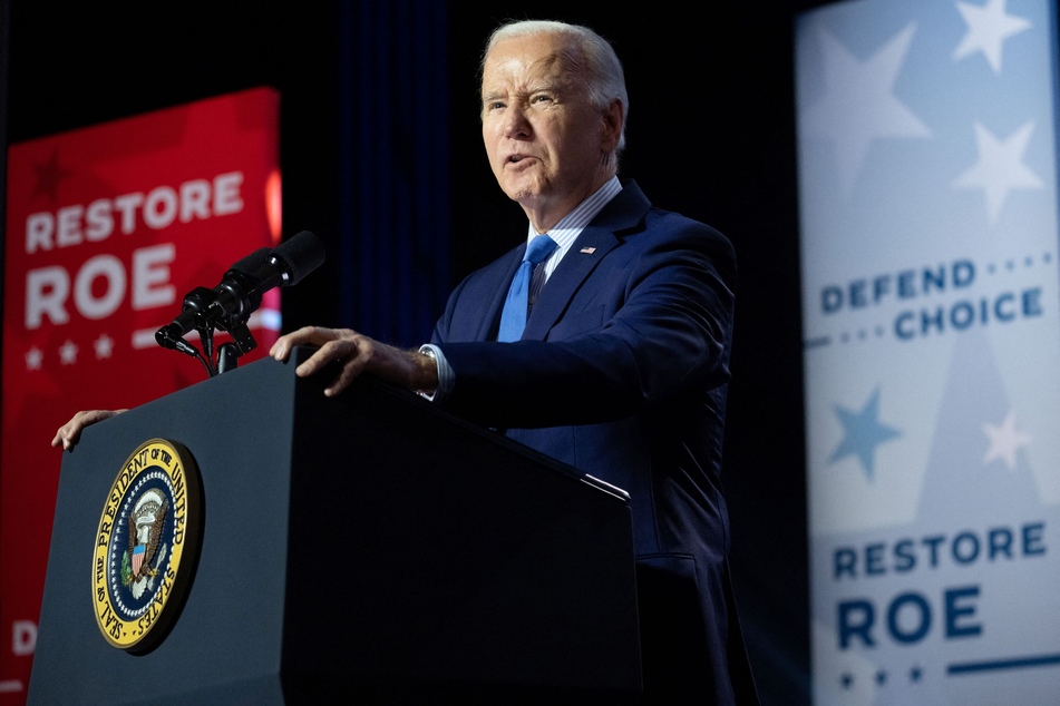 US President Joe Biden speaks during a campaign rally to Restore Roe at Hylton Performing Arts Center in Manassas, Virginia, on January 23, 2024.