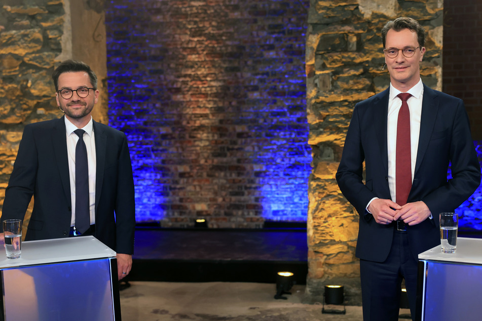 Thomas Kutschaty (53, l.) und Hendrik Wüst (46, CDU) treffen sich nach der Landtagswahl. Noch ist nicht klar, in welcher Form NRW regiert wird.