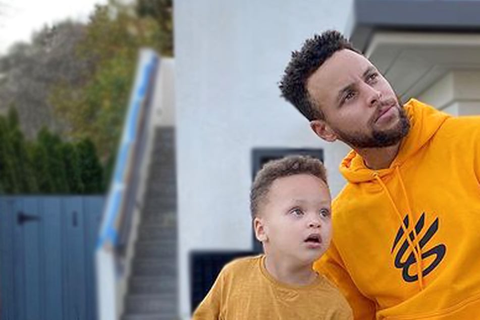 Steph Curry's (r.) son, Canon Curry (l.), put on quite the show during halftime at the Golden State Warriors game on Wednesday.