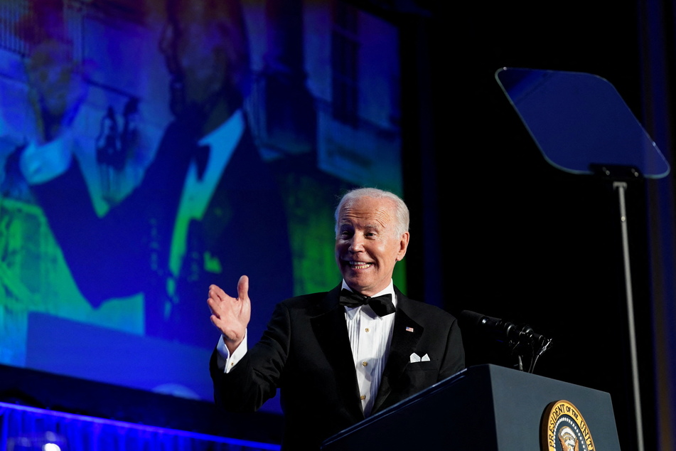 President Joe Biden delivering his material at the White House Correspondents' Dinner.