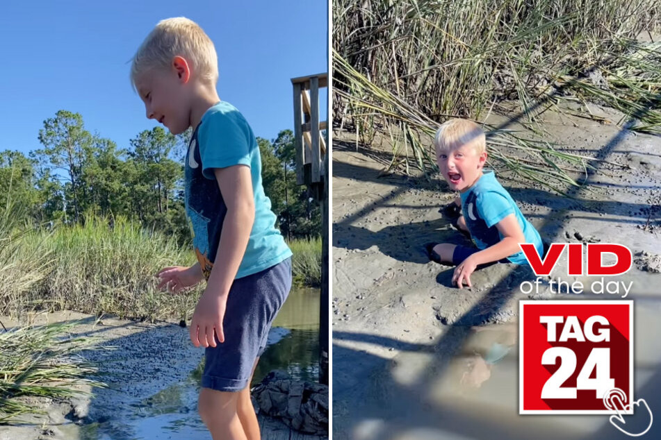 Today's Viral Video of the Day features a little boy who jumped into mud much thicker than he expected!