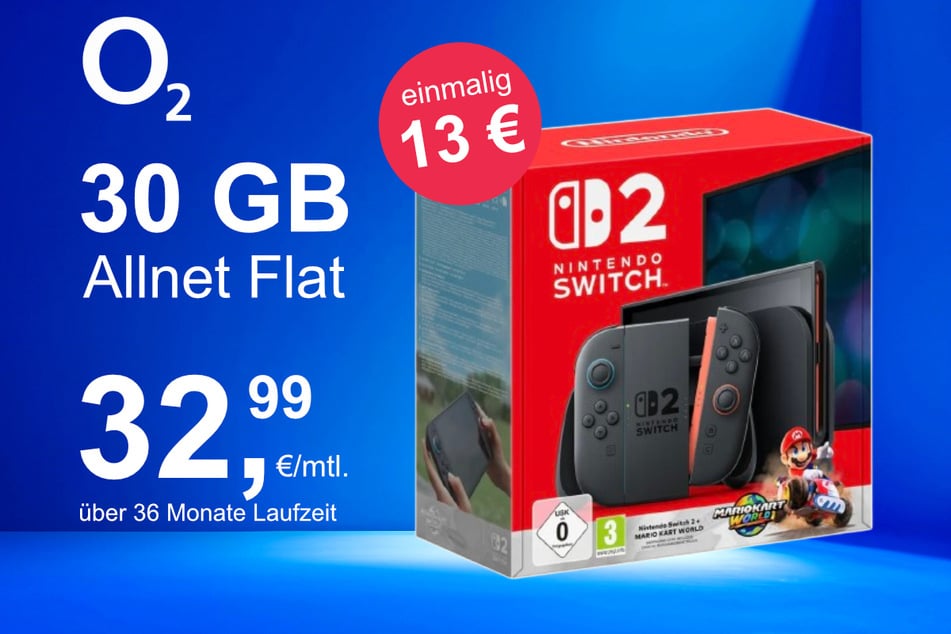 Die Nintendo Switch 2 plus Mario Kart World im o2 Mobile M inkl. 30 GB+ für einmalig nur 13 Euro.