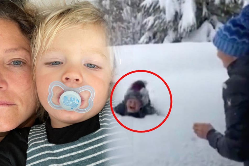 Auch wenn es für kurze Zeit nicht so aussah: Sohn Sonny (1) hatte offensichtlich Spaß im Schnee.