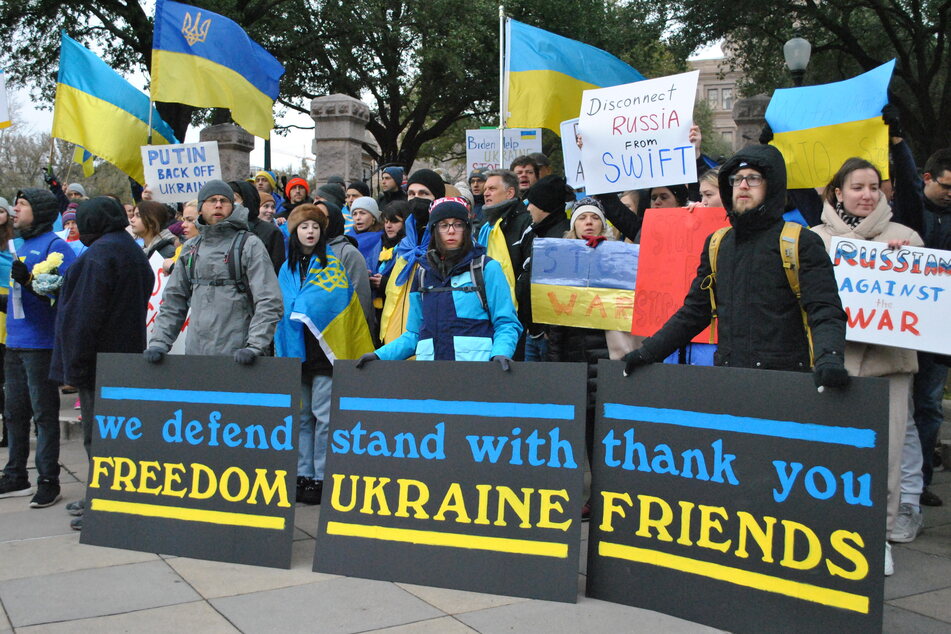 Protestors gathered at the Texas Capitol on Thursday to stand in solidarity with Ukraine after Russia invaded the country.