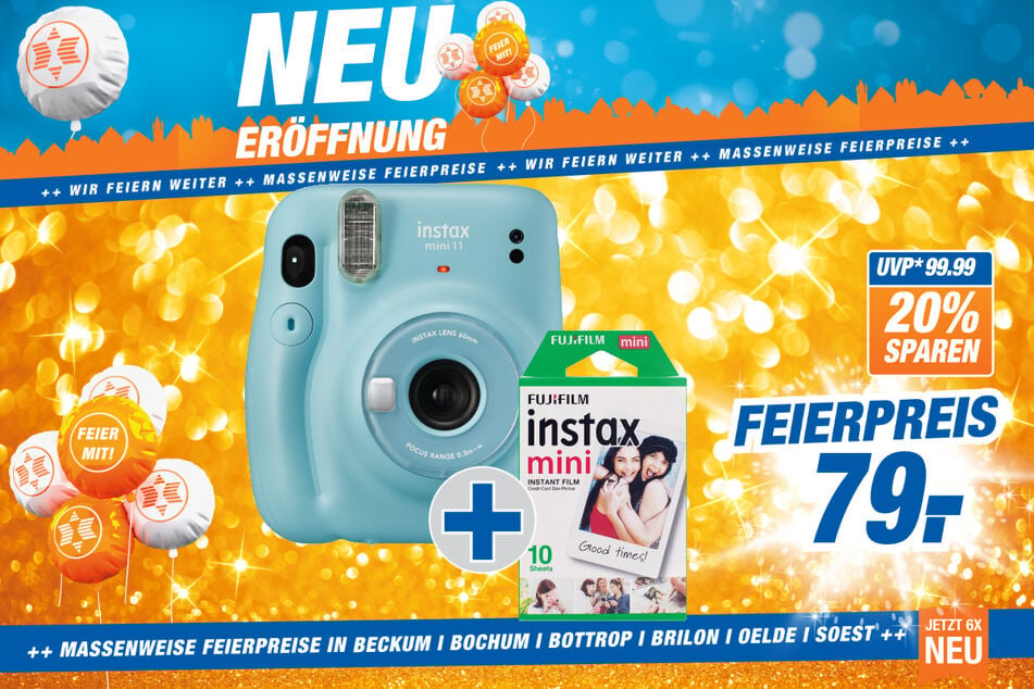 Fujifilm-Sofortbildkamera Instax Mini 11 (plus inkl. 10er instax mini Film) für 79 statt 99,99 Euro.