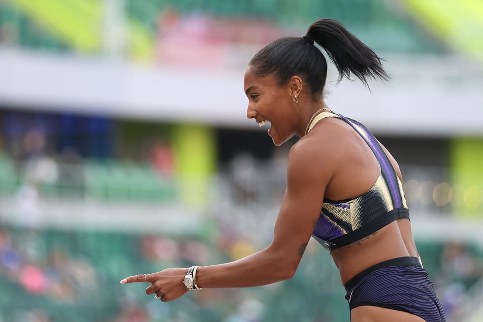 Tara Davis-Woodhall competes in the Women's Long Jump during the 2025 USATF Outdoor Championships at Hayward Field in Eugene, Oregon.