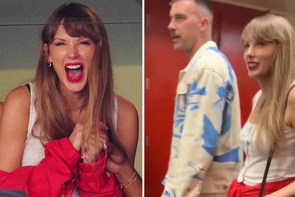 Taylor Swift made her first appearance with Travis Kelce as the pair exited Arrowhead Stadium on Sunday.