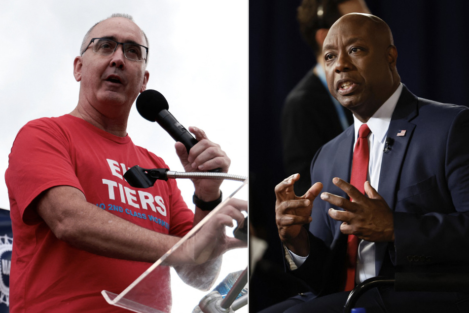 United Auto Workers President Shawn Fain has filed a complaint against Tim Scott after the Republican senator suggested striking union members should be fired.