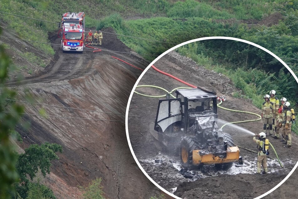 Dresden: Feuer auf ehemaliger Giftmüllhalde: Baumaschine steht plötzlich in Flammen