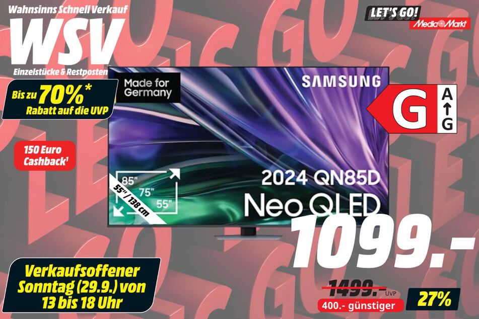 55-Zoll Samsung-Fernseher für 1.099 statt 1.499 Euro.