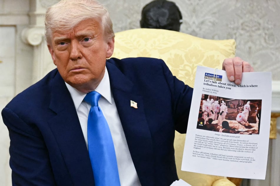Trump displayed articles at the White House that he claimed documented a "genocide" against white people in South Africa, but one was about the wrong country.