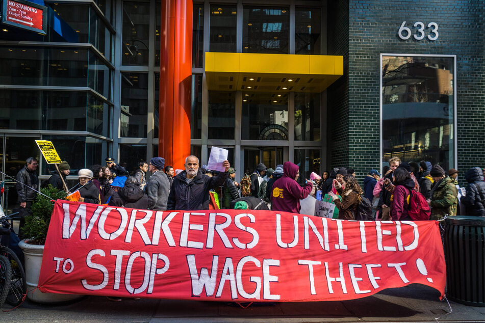 Workers in New York City rally for greater protections against wage theft.