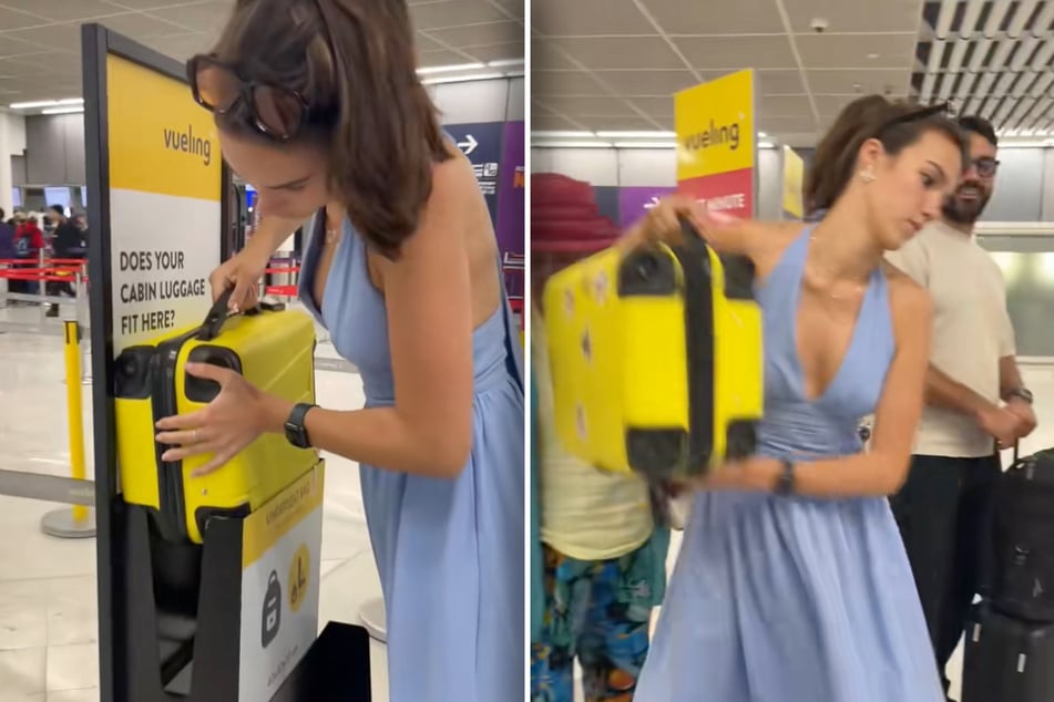 Arina no se deja intimidar por la estrecha caja de medición.