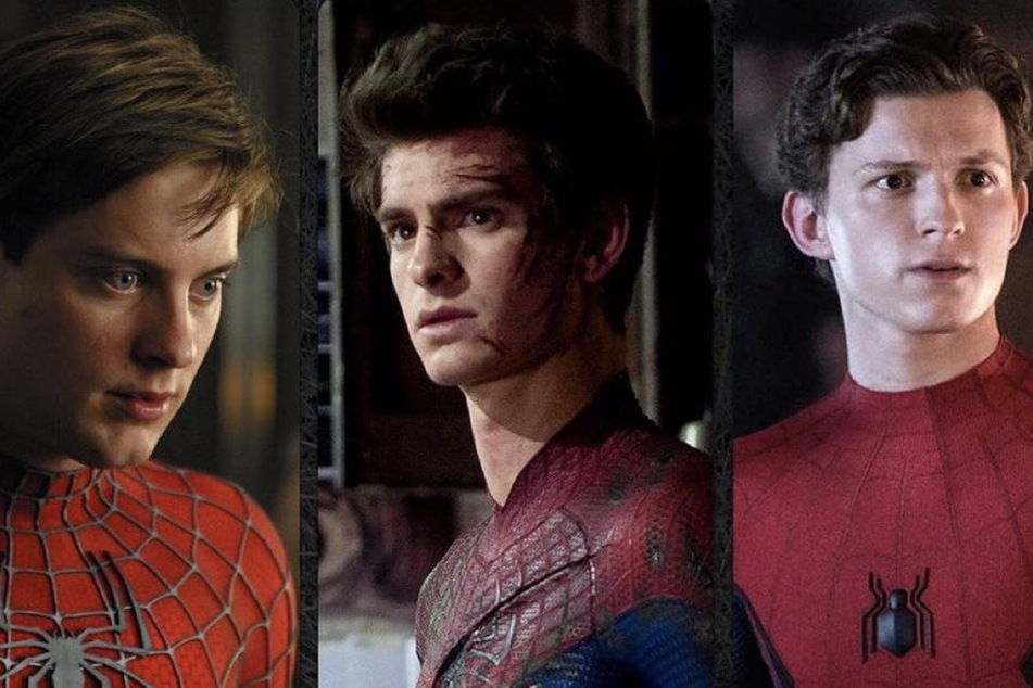 From l to r: Tobey McGuire, Andrew Garfield, and Tom Holland, unite in No Way Home to defeat their enemies.