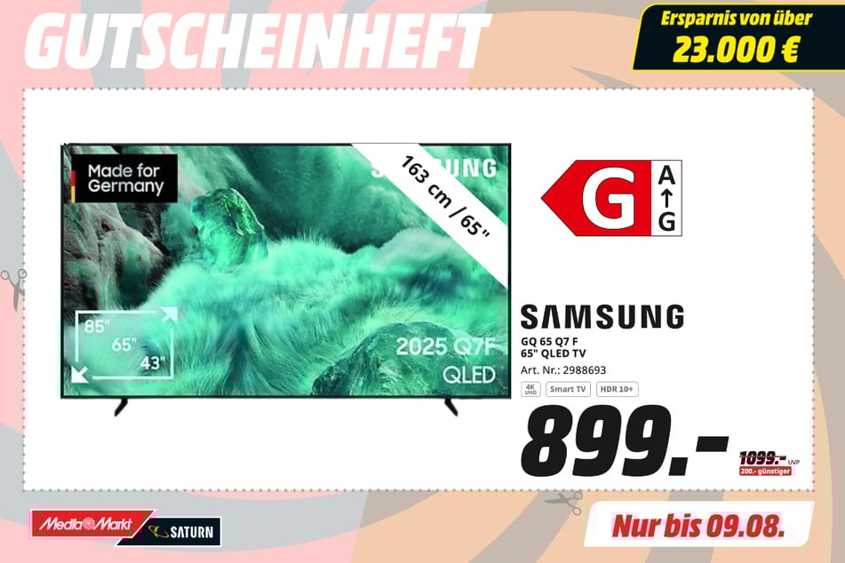 65-Zoll Samsung-Fernseher GQ65Q7F für 899 statt 1.099 Euro.¹