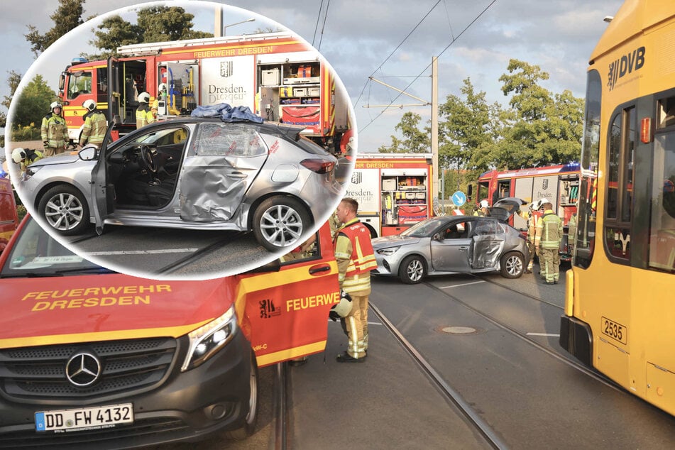 Straßenbahn-Unfall in Dresden: Autofahrerin nach Kollision eingeklemmt