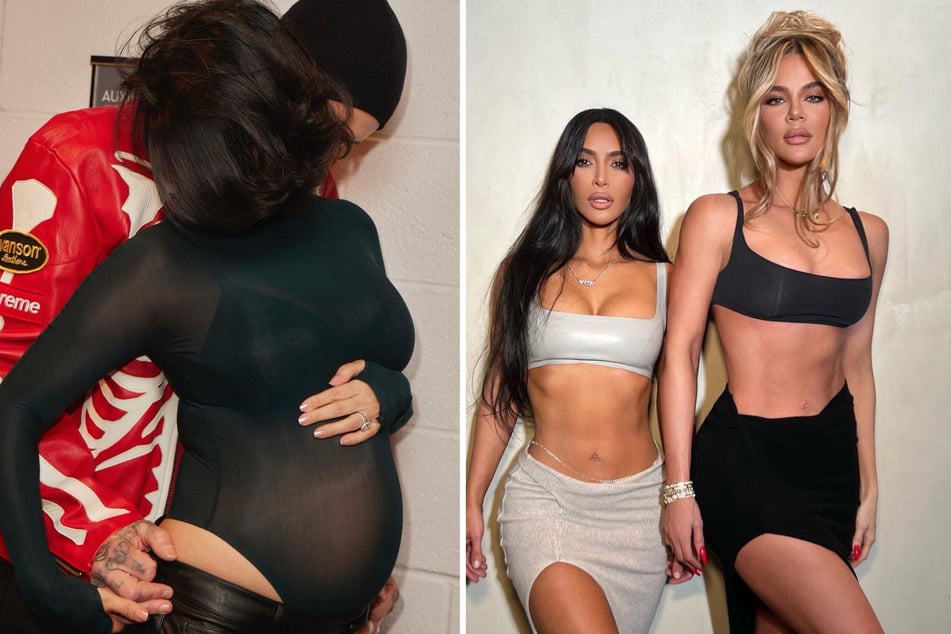 Kourtney Kardashian shares bump photos as Kim and Khloé respond to baby news