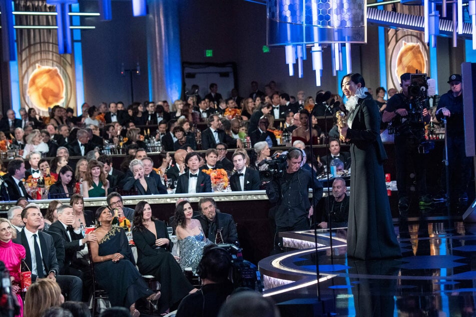 Awkwafina accepts the 2020 Golden Globe Award for Best Performance by an Actress in a Motion Picture - Musical or Comedy for her role in The Farewell.