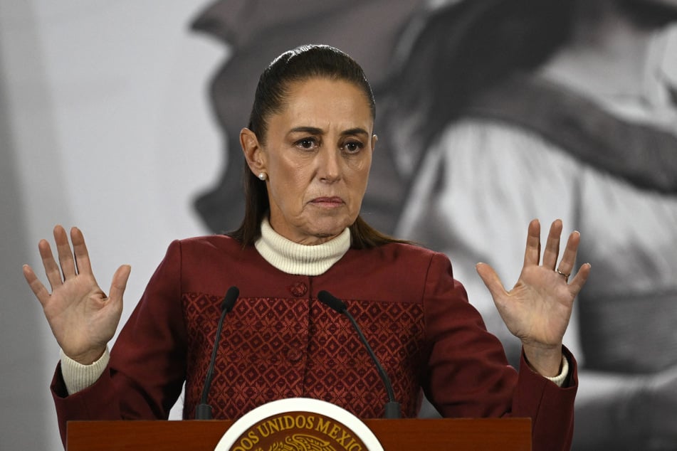 Mexico's President Claudia Sheinbaum speaks during her daily press conference at Palacio Nacional in Mexico City on Monday.