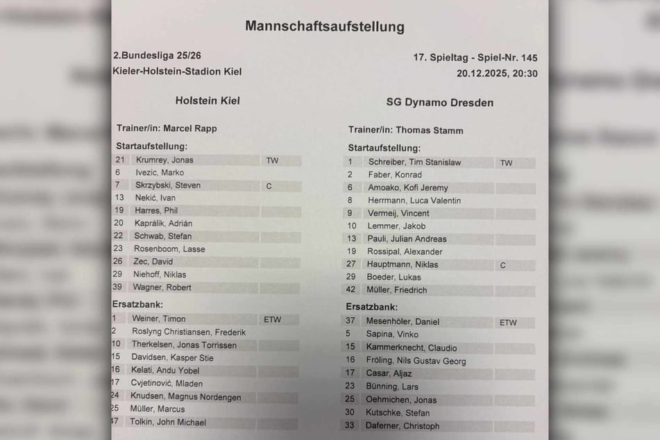 Mit dieser Anfangsformation geht Dynamo die letzte Aufgabe des Jahres an.