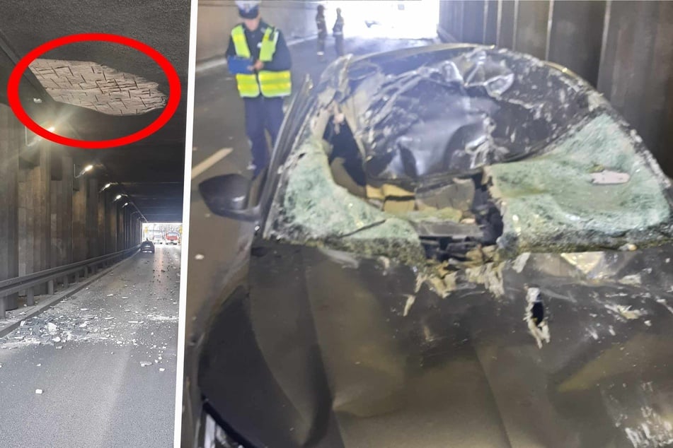Deckenteil in Unterführung stürzt runter und demoliert Skoda - Fahrer verletzt
