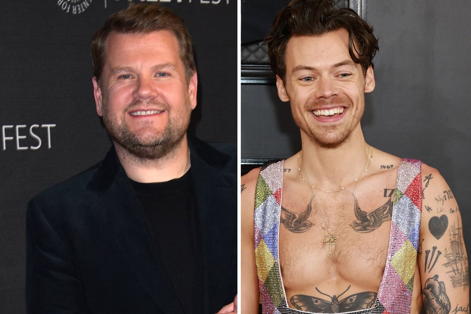 Harry Styles (r) will be one of the final guests on The Late Late Show with James Corden (l).