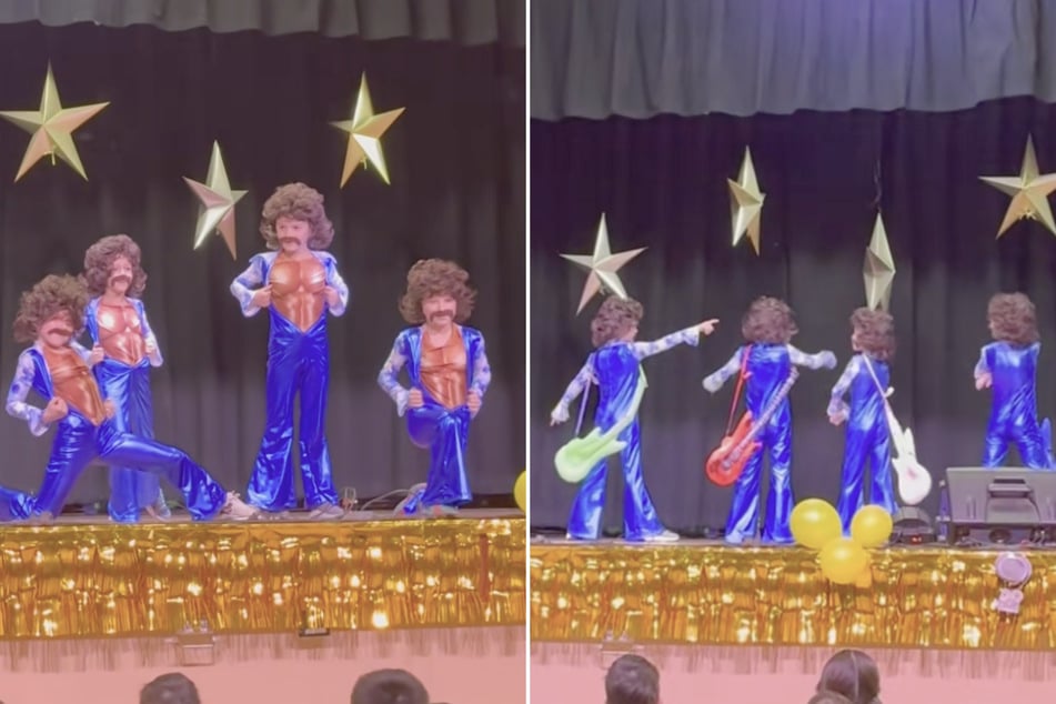 In einem blauen Overall und Muskel-Shirt verzauberten Beckham, Austin, Korver und Clark (alle 8 Jahre) aus Oregon die Zuschauer einer Schul-Talentshow.