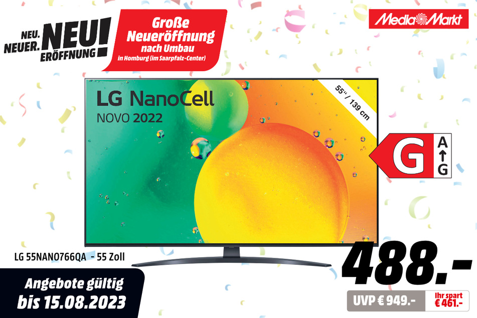 55-Zoll LG-Fernseher für 488 statt 949 Euro.