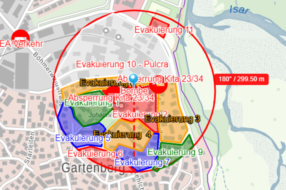 Im Geretsrieder Stadtteil Gartenberg muss ein großer Bereich evakuiert werden.
