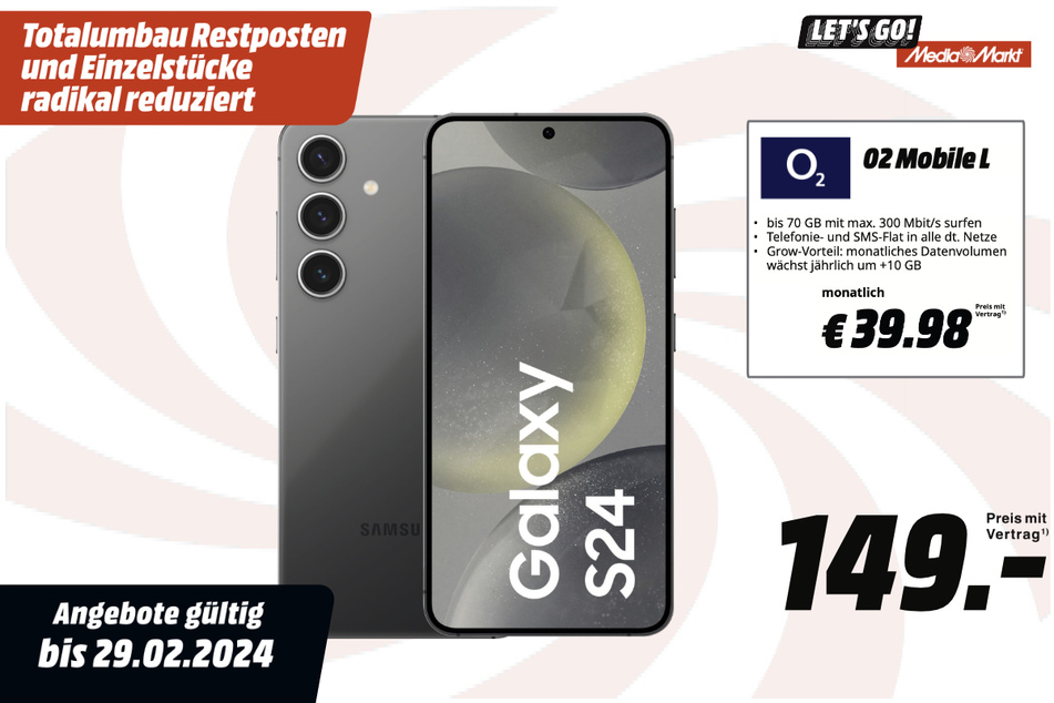 Samsung Galaxy S24 für 149 Euro / 39,98 Euro.