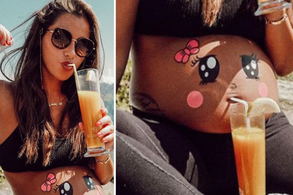 Sarah Engels (28) trinkt Mango-Saft. Ihr Babybauch wird momentan immer runder.