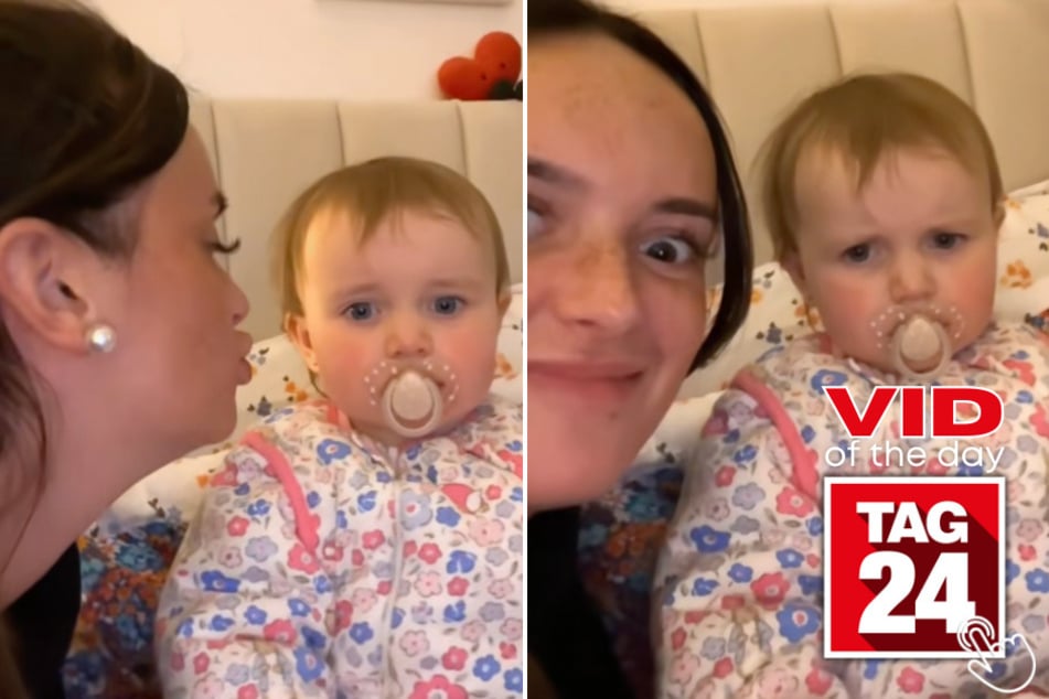 Today's Viral Video of the Day features a baby who gave a jaw-dropping reaction to a cheek kiss from her mama.