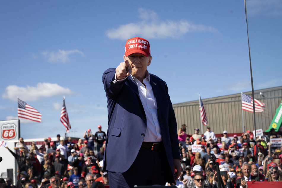 Republican presidential nominee former President Donald Trump departs a campaign event at the Central Wisconsin Airport on Saturday in Mosinee, Wisconsin.