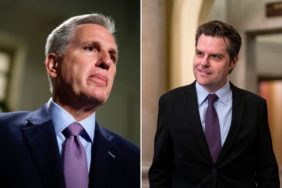 Congressman Matt Gaetz (r.) reportedly told multiple sources that he sought to oust former House Speaker Kevin McCarthy (l.) for personal reasons.
