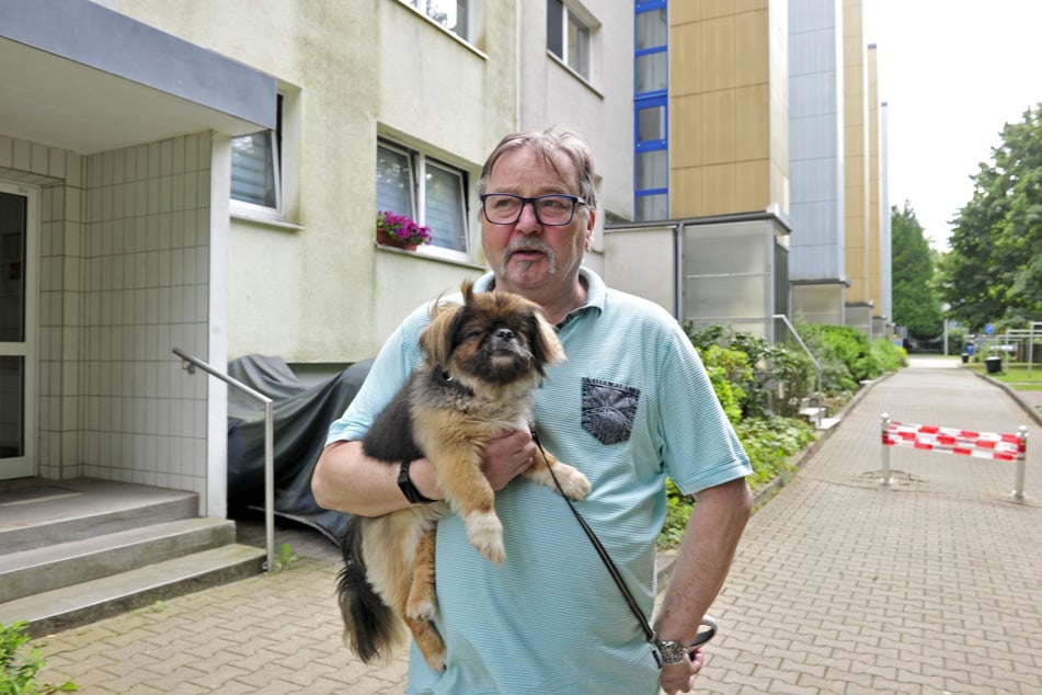 Gerd (72) führt seine Hundedame Stella (15) immer an der Leine.