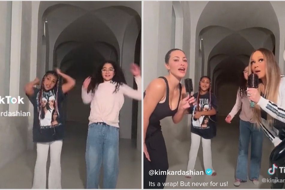 It's never a wrap for these iconic mom-and-daughter duos! Kim Kardashian and Mariah Carey try to join in on their daughters' cute TikTok routine!
