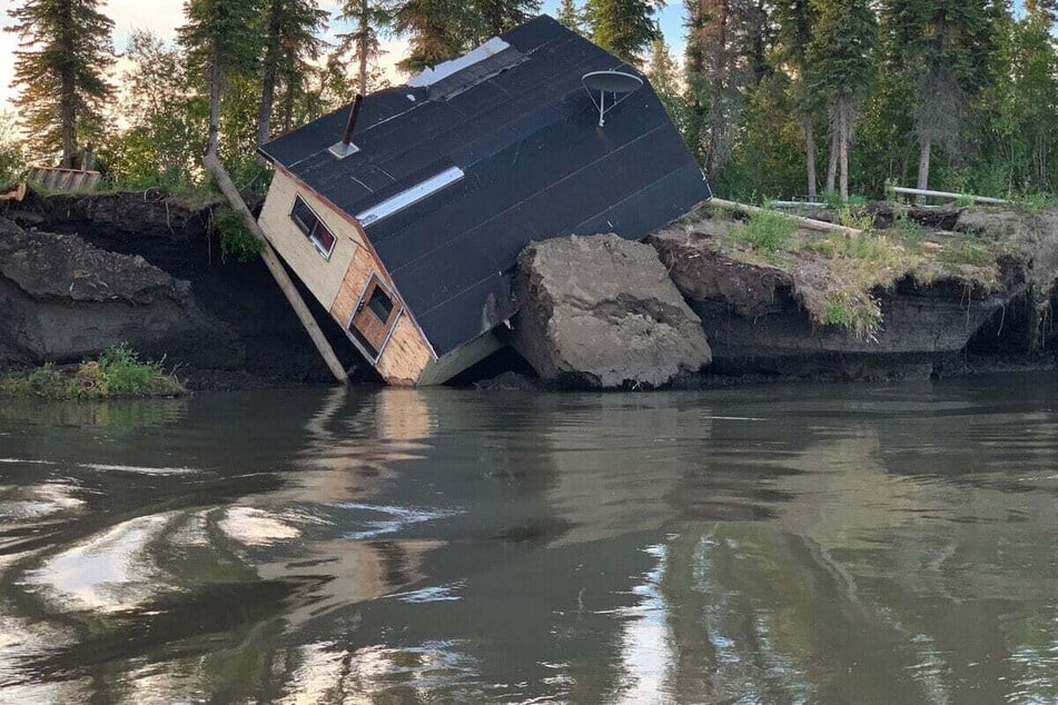 Here, a human house has become tilted due to the thawing of the permafrost soil.